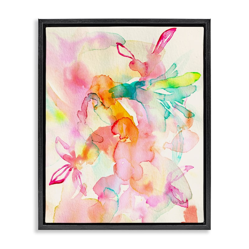 Stupell Abstract Watery Island Flowers Framed Floater Canvas Wall Art Design By Gemma Bardot - 25 x 31 - Black