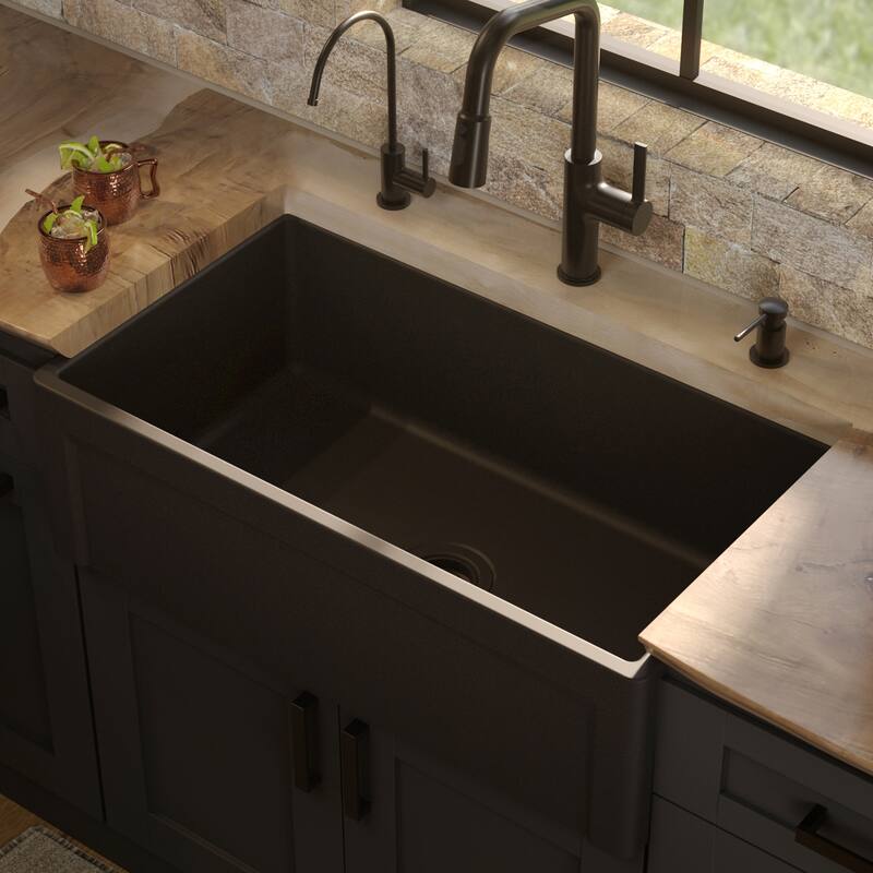 Karran FCP33SB 33" Single Bowl Panel Front Farmhouse Fireclay Kitchen Sink with Reversible Apron Front