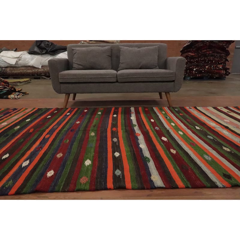 Hand Woven Oriental 100% Wool Carpet Southwestern Tribal Multi-Colored Kilim Area Rug - 10' 0'' X 6' 1''