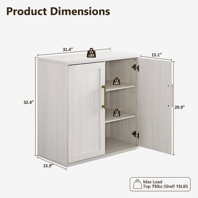 31" Modern Arched Recess Sideboard, Wood Kitchen Buffet, File Cabinet