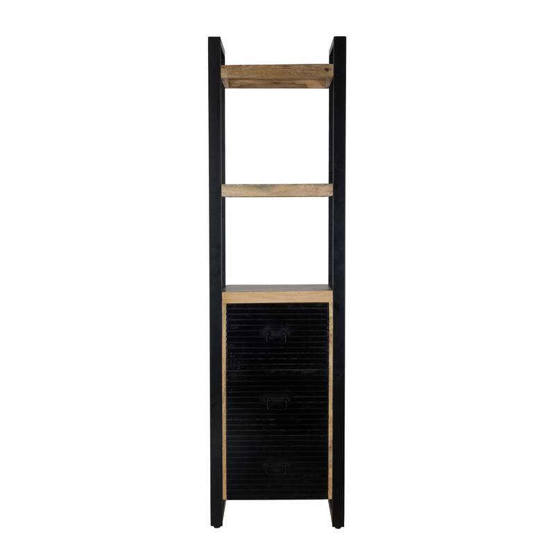 79" Industrial Mango Wood Bookshelf with Drawers and Shelves