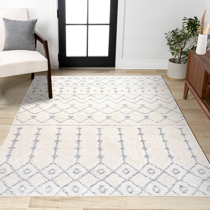 JONATHAN Y Faiza Tropical Leaves Area Rug - 2 X 8 - Cream/Gray