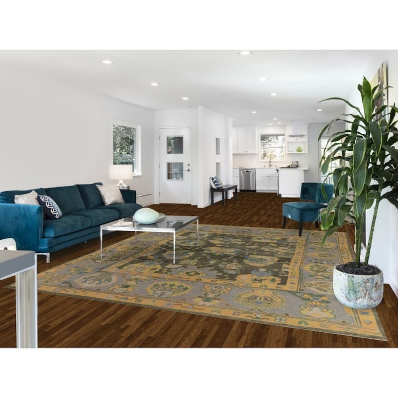 Hand Knotted Oriental 100% Wool Carpet Transitional All-Over Green Oushak Area Rug - 10' 4'' X 8' 7''