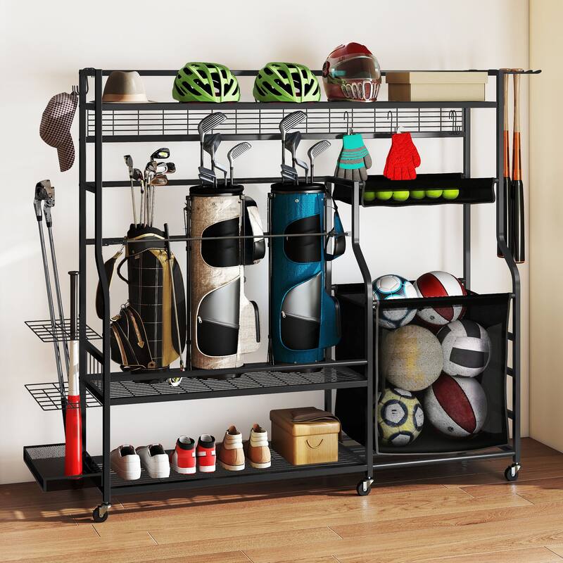 Moasis Sports Equipment Organizer, Golf Bags Storage Stand with Wheels