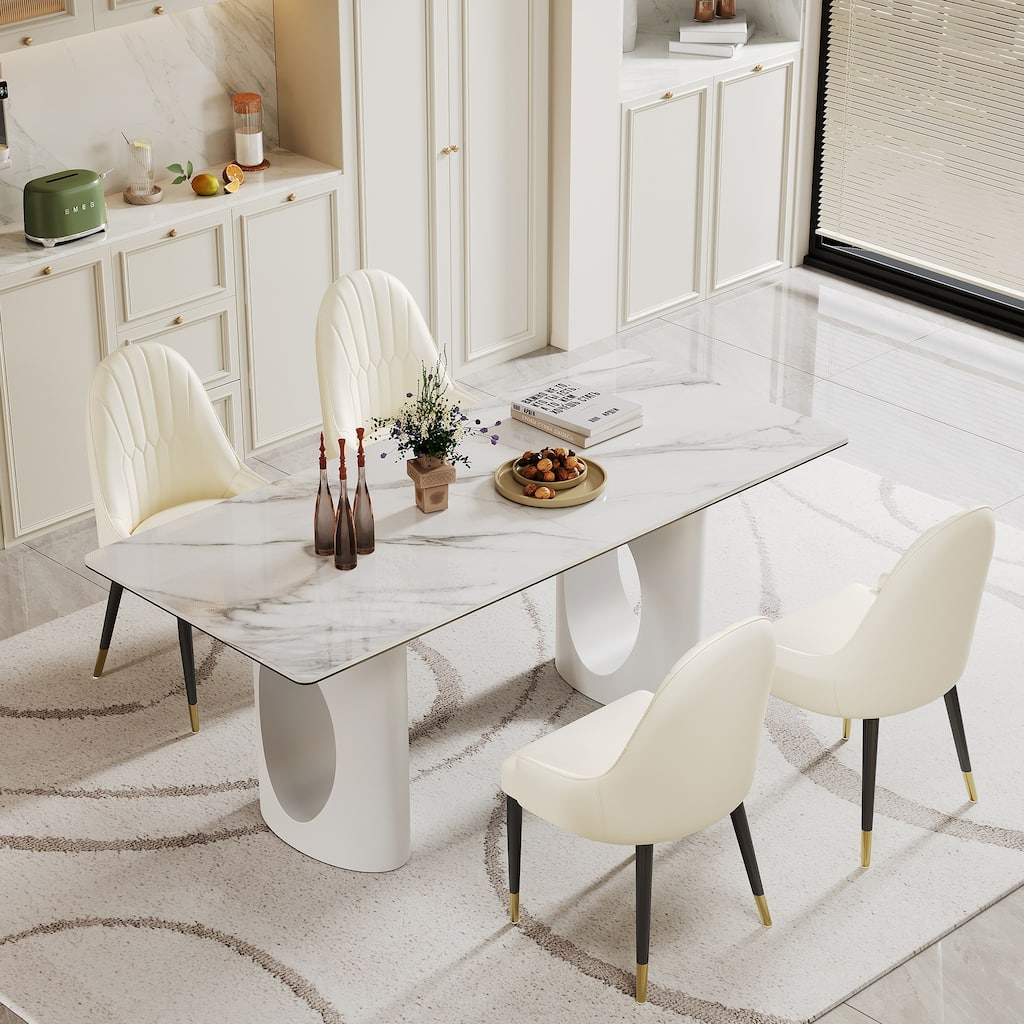 0.47" Thick Sintered Stone Composite Tempered Glass Top Rectangular Dining Table with Carbon Steel Base
