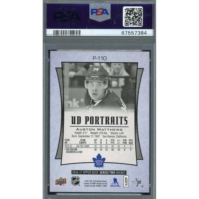 Auston Matthews 2016 Upper Deck Portraits Rookie Card #P-110 Graded PSA 10 - 8'6" x 11'6"