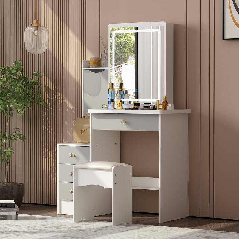 33"Wide Makeup Vanity Set with Stool and Mirror,3 Color Touch Light - 33"W