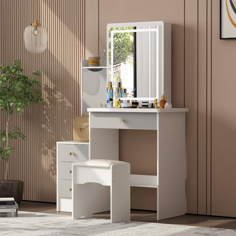 Timechee Makeup Vanity Set with Sliding Lighted Mirror Dressing Table - 33"L x 15.7"W x 52.4"H