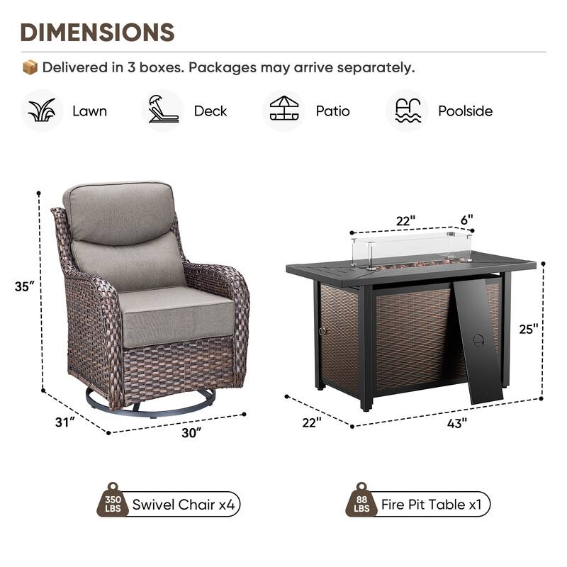 Pocassy Patio Furniture Set with 43 inch Fire Pit Table
