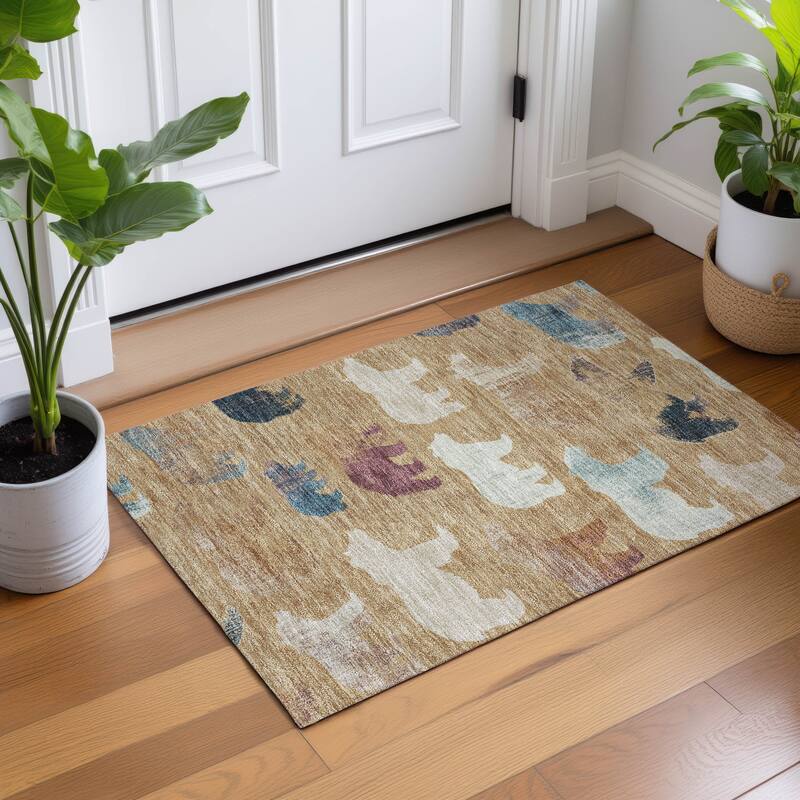 Machine Washable Indoor/ Outdoor Modern Bear Chantille Rug