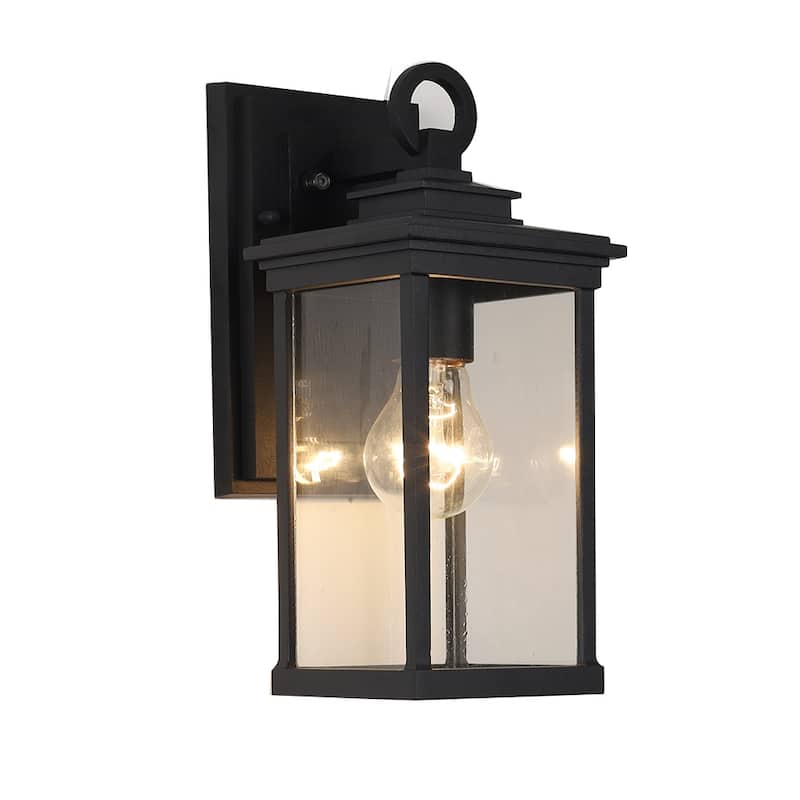 1 Light Outdoor Wall Lighting with Clear Glass in Black Finish - 12"H x 5.2"W x 6.7"D - Black - 12"H x 5.2"W x 6.7"D