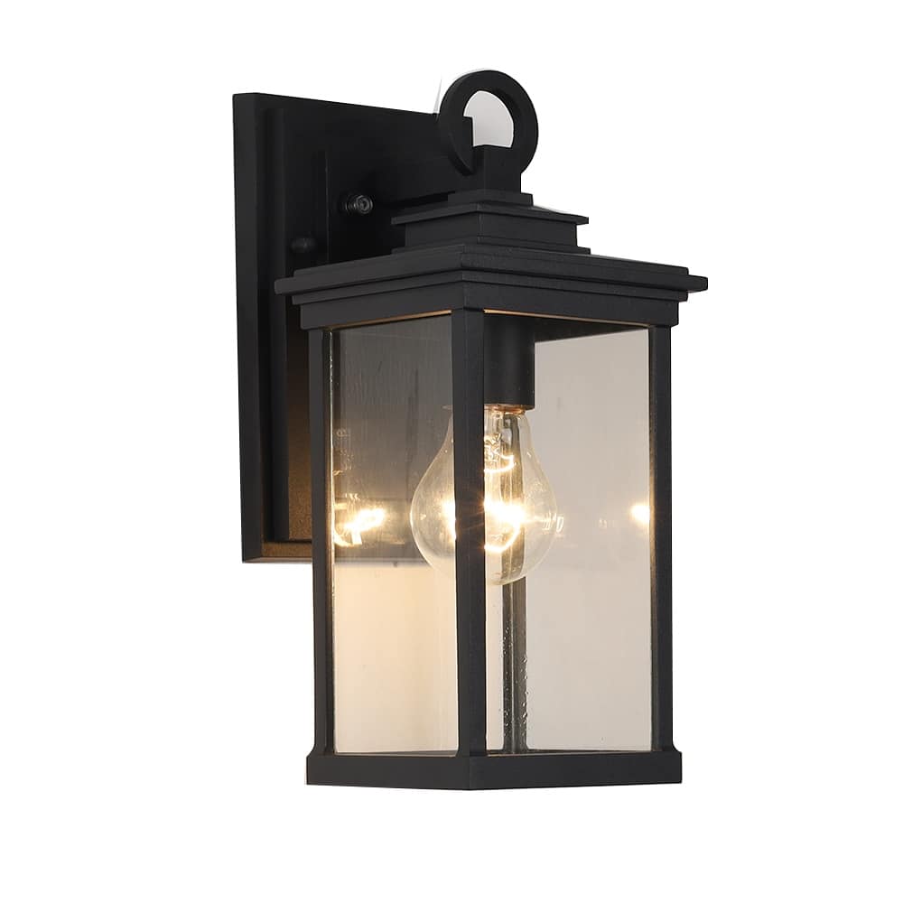 1 Light Outdoor Wall Lighting with Clear Glass in Black Finish - 12"H x 5.2"W x 6.7"D