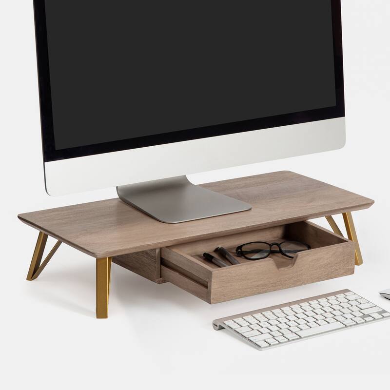 Jani Wood Monitor Stand Riser Desk - Ergonomic Design Stand, Desktop Organizer Table for Home, Office Workspace, Gaming Desk - Brown