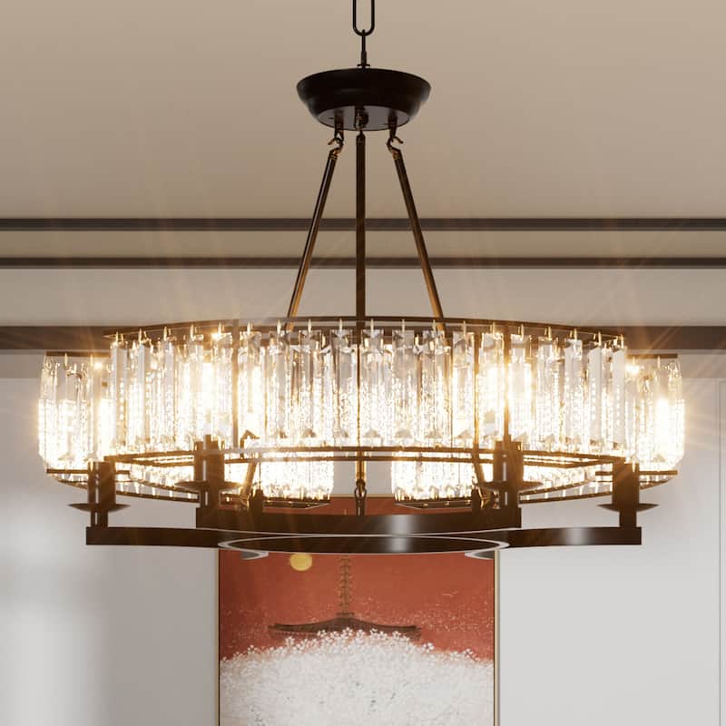 Round Shape Antique Black Industrial Crystal Chandelier - 24" Dia.