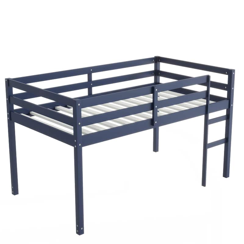 Solid Wooden, Rubber Wooden Twin Loft Bed with Ladder, Bed Platform of Strengthened Slats