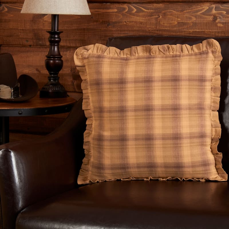 Prescott Pillow Fabric Ruffled 16x16 - Accent - Pillow 16x16 - Polyester - Light Tan/Dark Brown
