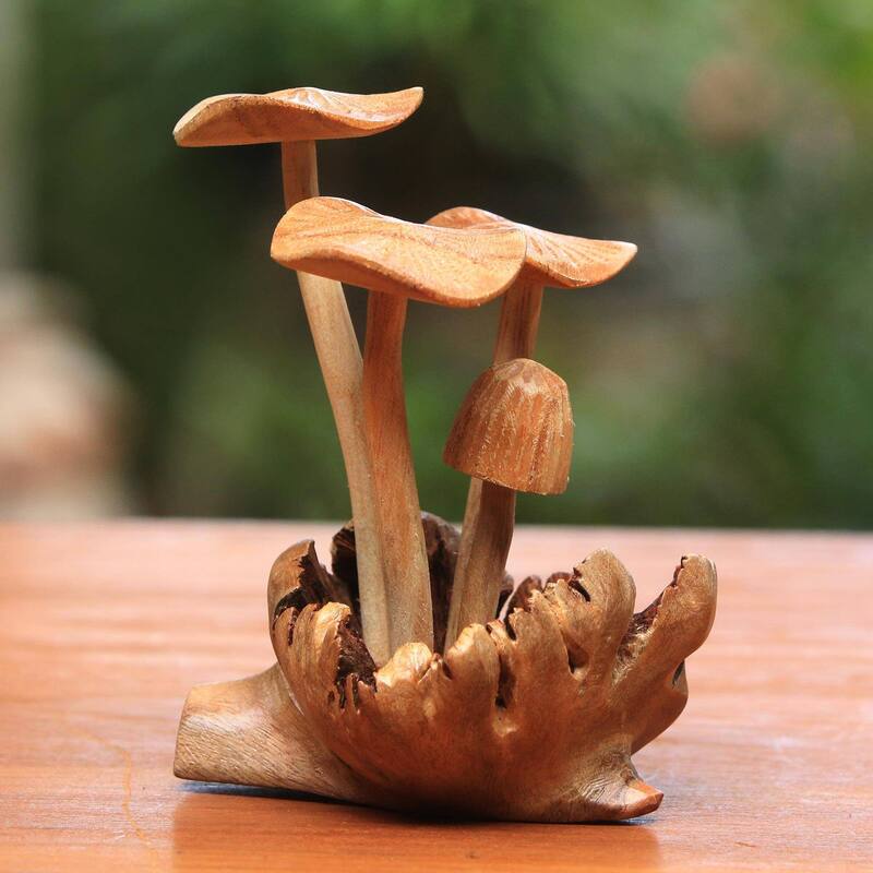 NOVICA Majestic Mushroom, Wood figurine (4.5 inch) - 4.7" H x 3.1" W x 3.1" D