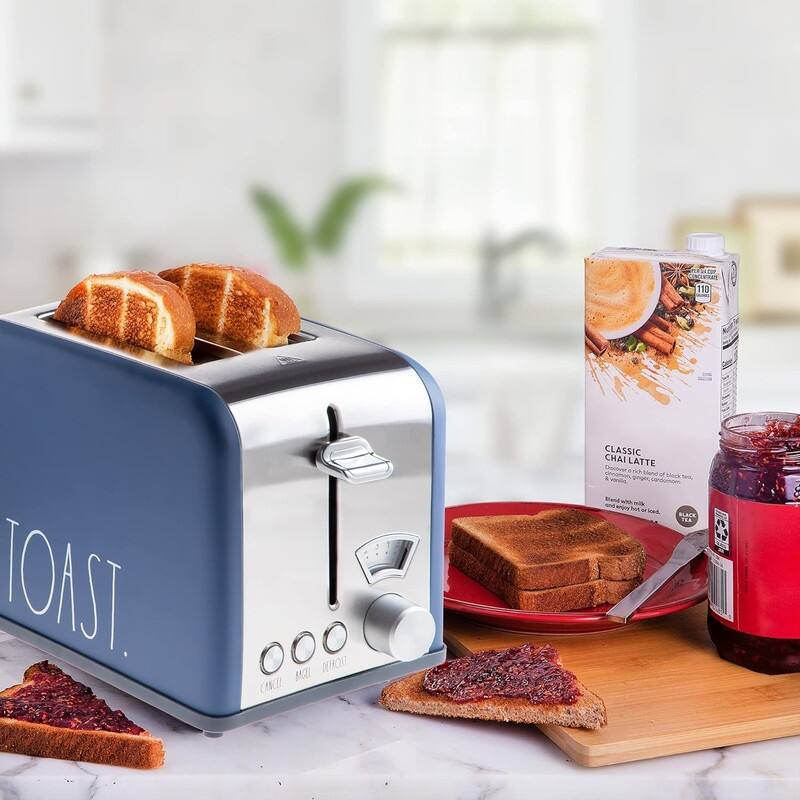 Rae Dunn Toaster, Stainless Steel 2 Slice Square Toaster, Wide Slot with 5 Browning Levels, with Bagel, Defrost