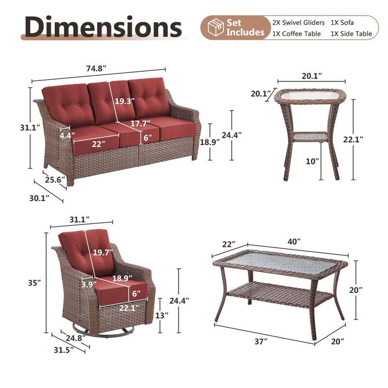 Artisan Patio Brown Wicker Sofa Conversation Set with 6-Inch Thick Cushions