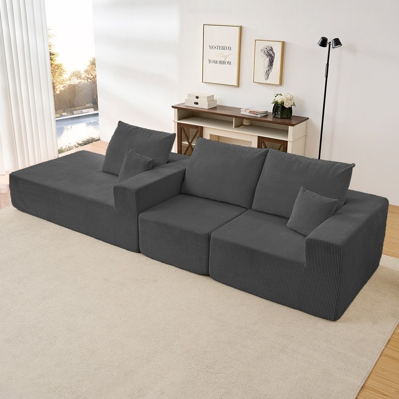 Mixoy W108"Corduroy Fabric Sectional Couch,3-Pieces Free-Combined Cloud Modular Modern L-Shaped Sofa with Chaise Lounge