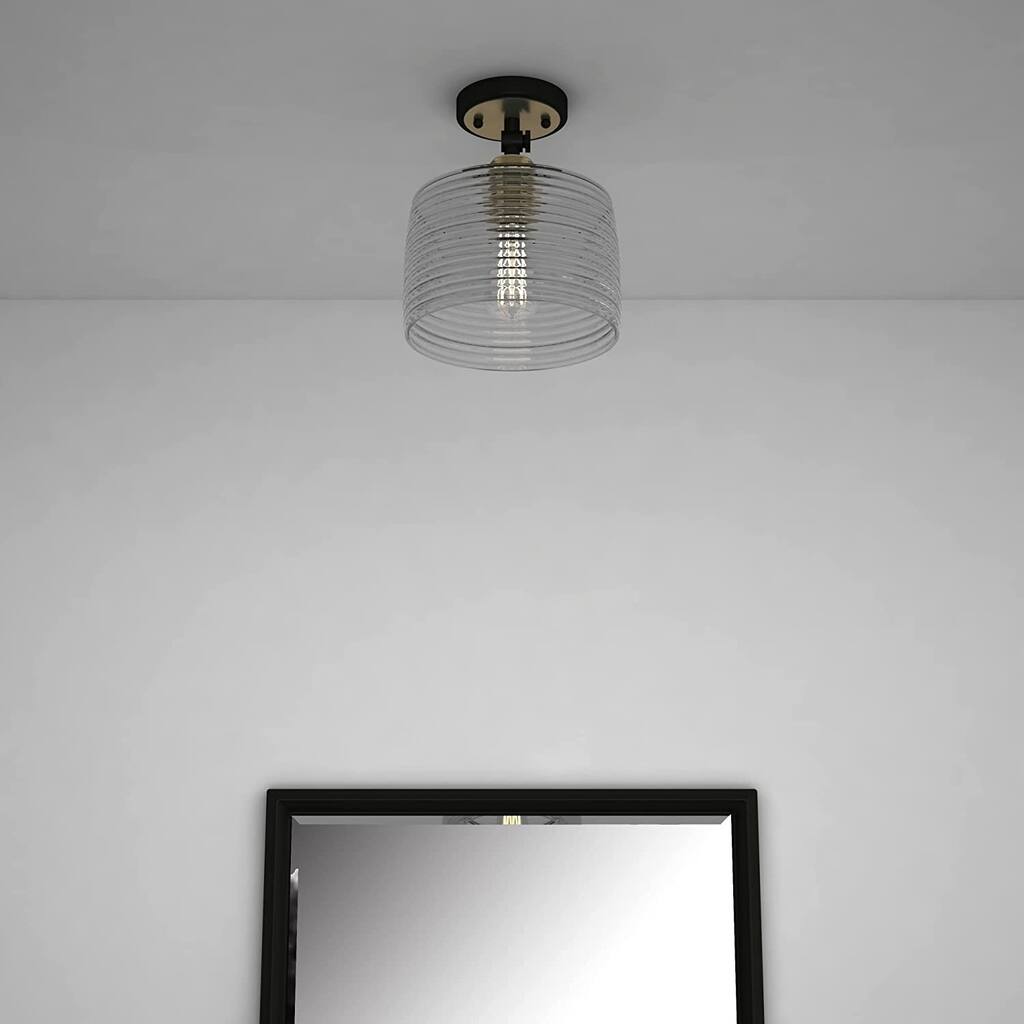 1 Light Ceiling fixture in Black W/Antique brass with Clear Glass - Black W/Antique brass - W:8.66*H:10.20