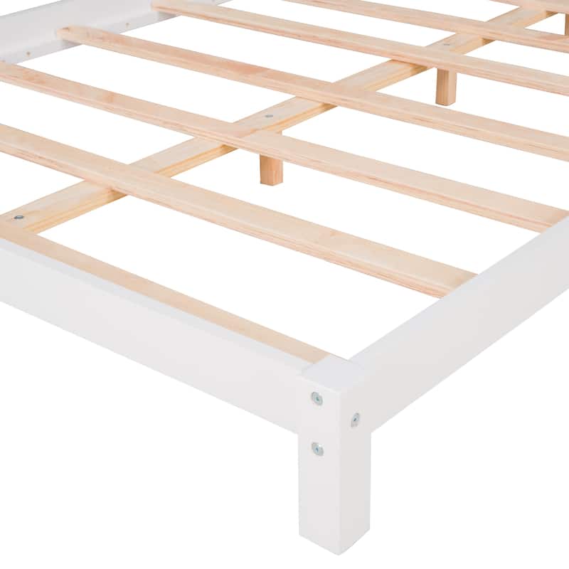 Full Size Wood Platform Bed with House-Shaped Headboard and Sturdy Pine Frame