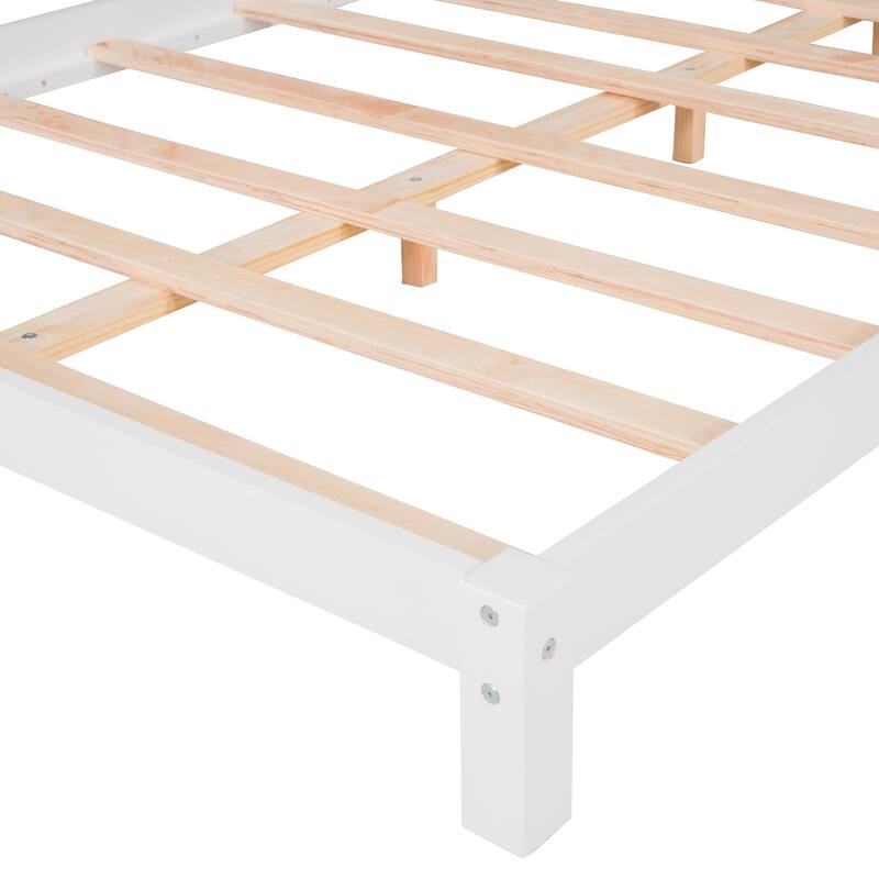 Wood Platform Bed with House-Shaped Headboard