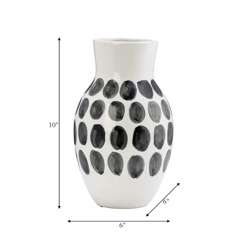 Sagebrook Home Ceramic Abstract White and Polka Dot Vase