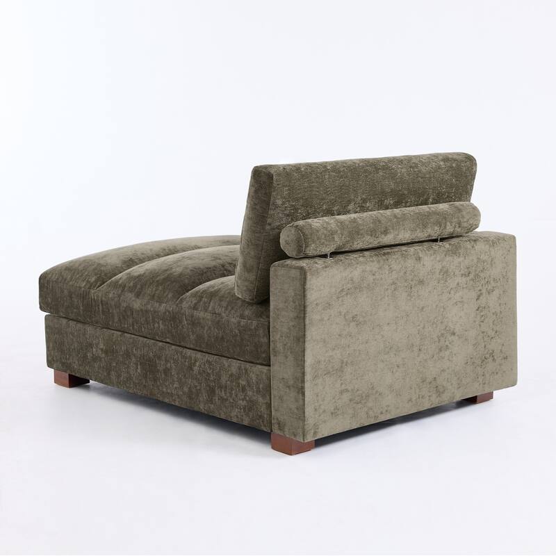 Mid-Century Chenille Adjustable Headrest Chaise Lounge Sofa