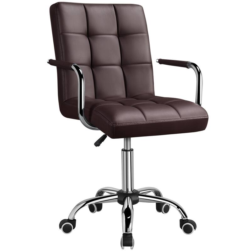 Yaheetech Adjustable Faux Leather Swivel Office Chair with Wheels - Brown