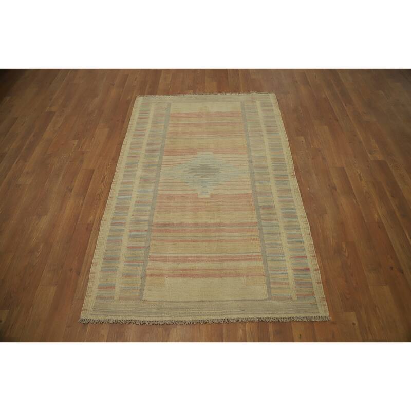 Hand Woven Oriental 100% Wool Carpet Southwestern Tribal Multi-Colored Kilim Area Rug - 4' 9'' X 3' 4''