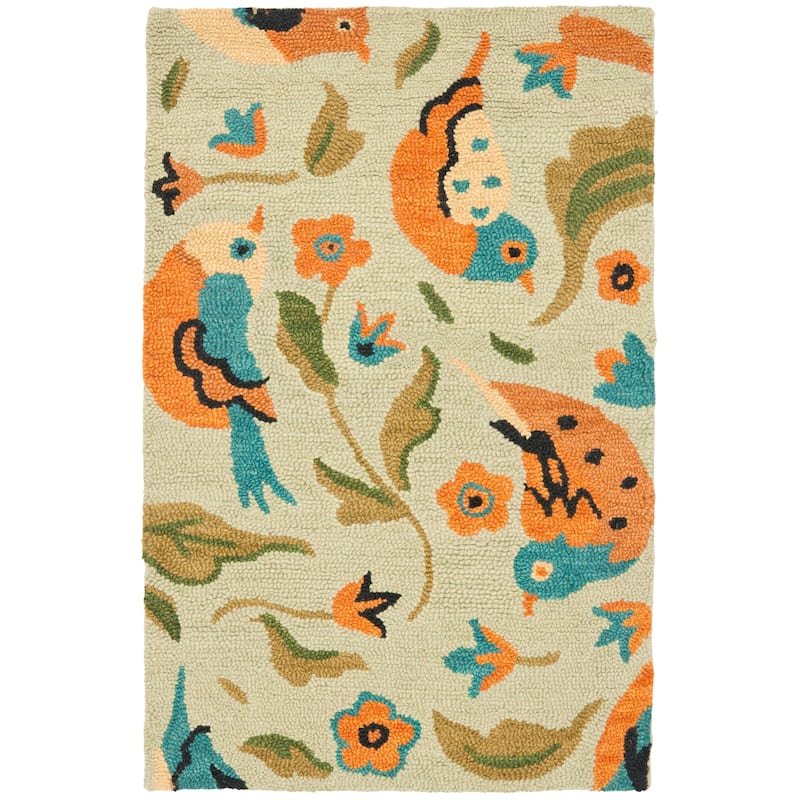 SAFAVIEH Handmade Blossom Kibariye Green Wool Rug - 2'6" x 4' - Sage/Multi