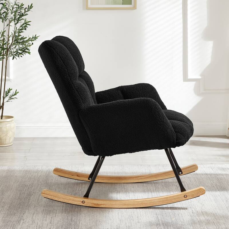Anmytek Comfy Tufted Teddy Fabric Glider Rocking Chair