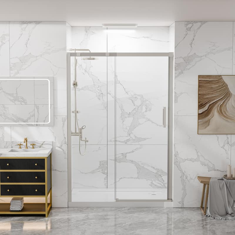 Modland 44-48" x 74'' Adjustable Sliding Shower Door, 5/16" SGCC Tempered Glass, Framed Enclosure with 304 Stainless Handle