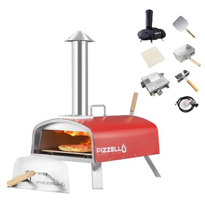 Dual-Fuel Outdoor Pizza Oven Portable Pizza Oven with Gas Burner & Wood Box - 16 inch