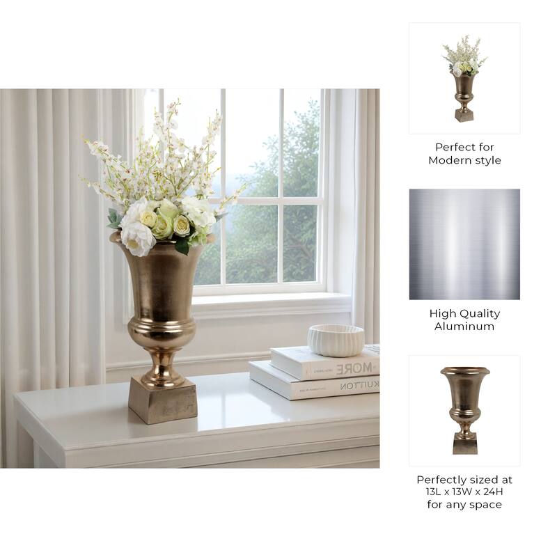 Aluminum Decorative Vase Flared Design Metallic Finish - 24" Gold