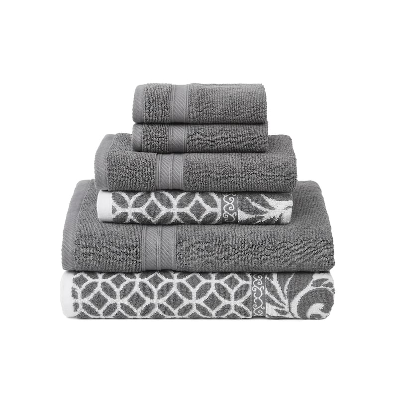 Modern Threads Trefoil Filigree 6 Piece Yarn Dyed Jacquard Towel Set - Platinum