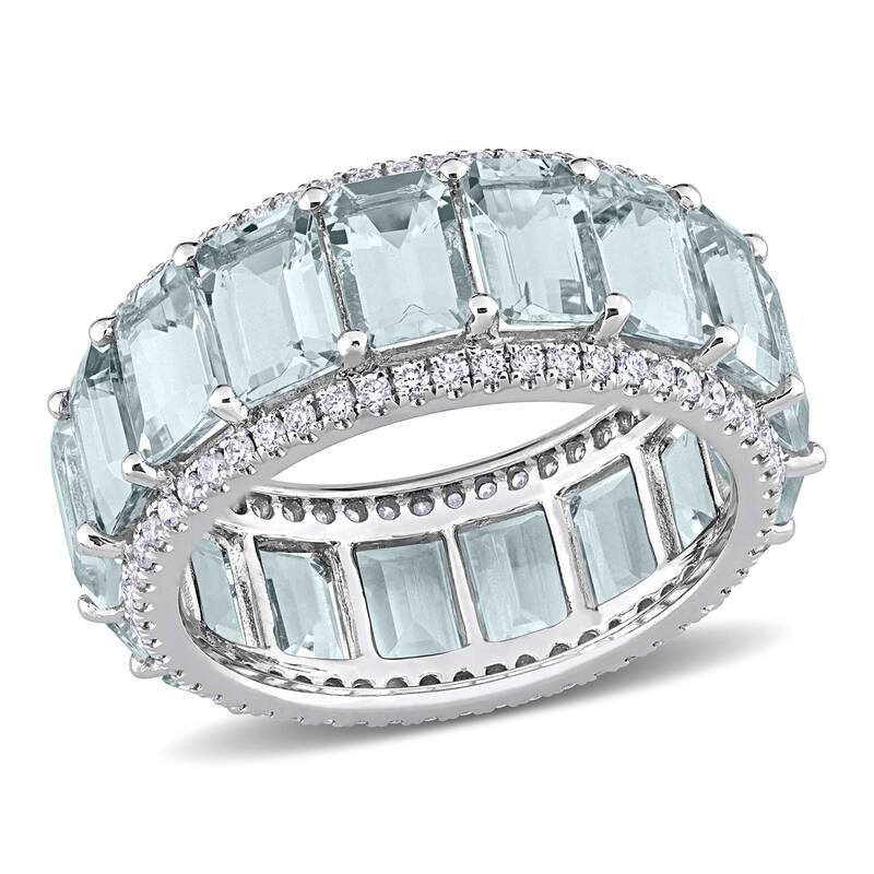 Miadora 14k White Gold 9 1/3ct TGW Aquamarine & 5/8ct TDW Diamond Eternity Wedding Band Ring
