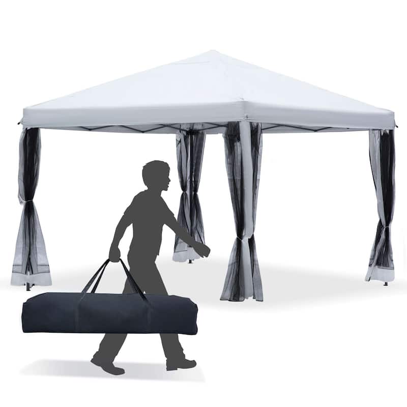 Outsunny 10' x 10' Heavy Duty Pop Up Canopy with Removable Mesh Sidewall Netting, Easy Setup Design, Outdoor Party Event