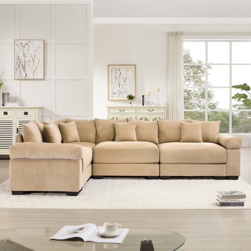 4-Seat Convertible Cloud Corduroy Modular Sofa with 13 Throw Pillows