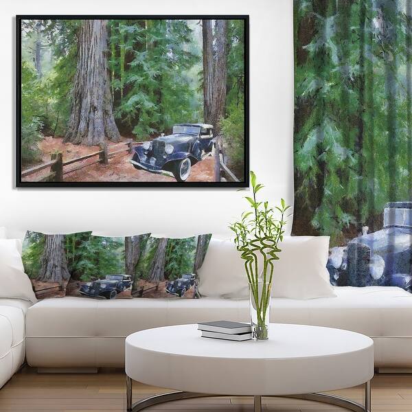 Shop Designart Vintage Car In Forest Landscape Painting Framed