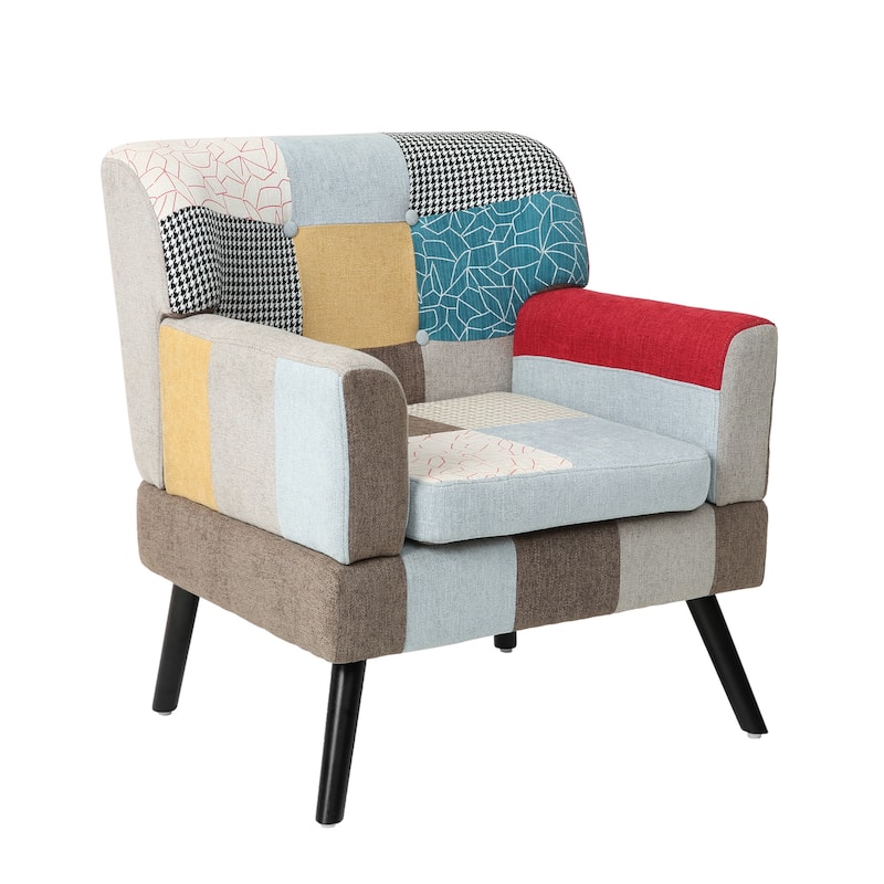 Colorful Modern 22.5" Upholstered Buttons Tufted Accent Chair with Solid Wood Legs for Living Room