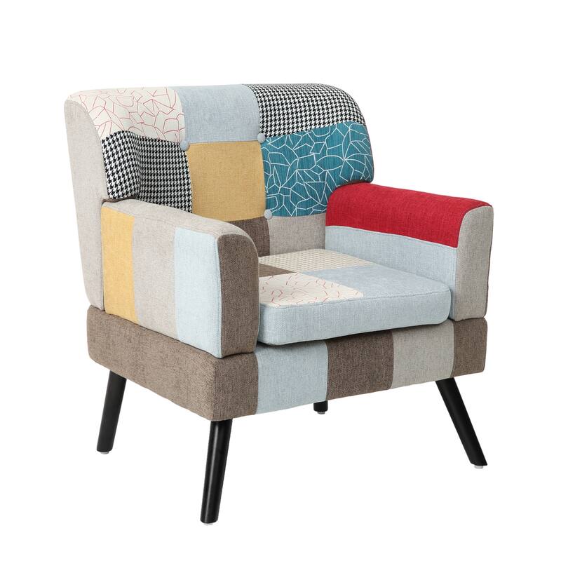 Patchwork Accent Chair, Mid Century Modern Fabric Club Chair