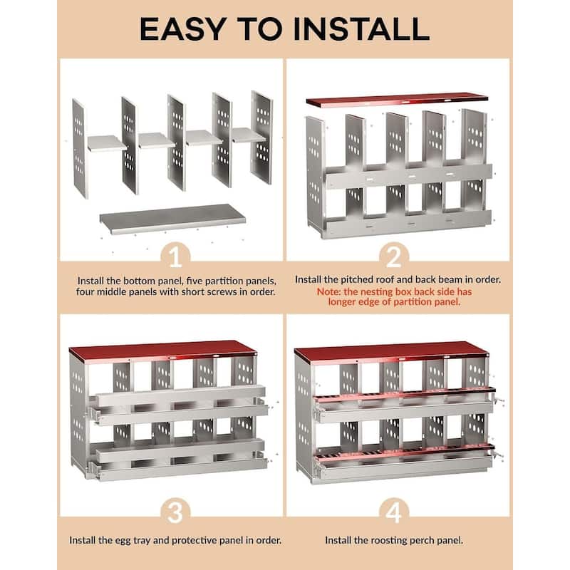 8-Compartment Metal Chicken Nesting Box, Waterproof Egg Laying Box
