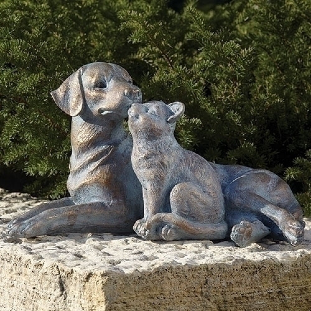 Shop 9 75 Sitting Bronze Cat And Dog Statue Overstock 28675271