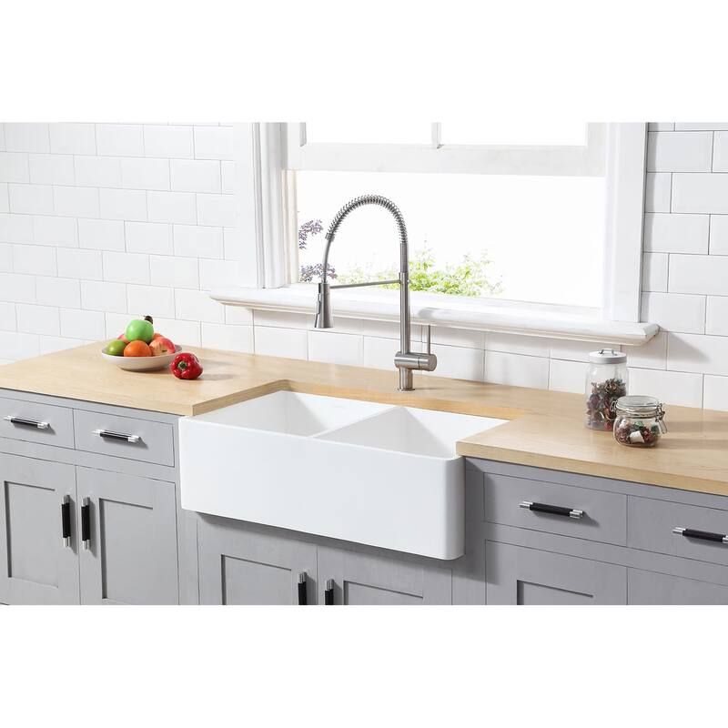 Kingston Brass Arcticstone 36" Farmhouse Double Basin Stone Composite