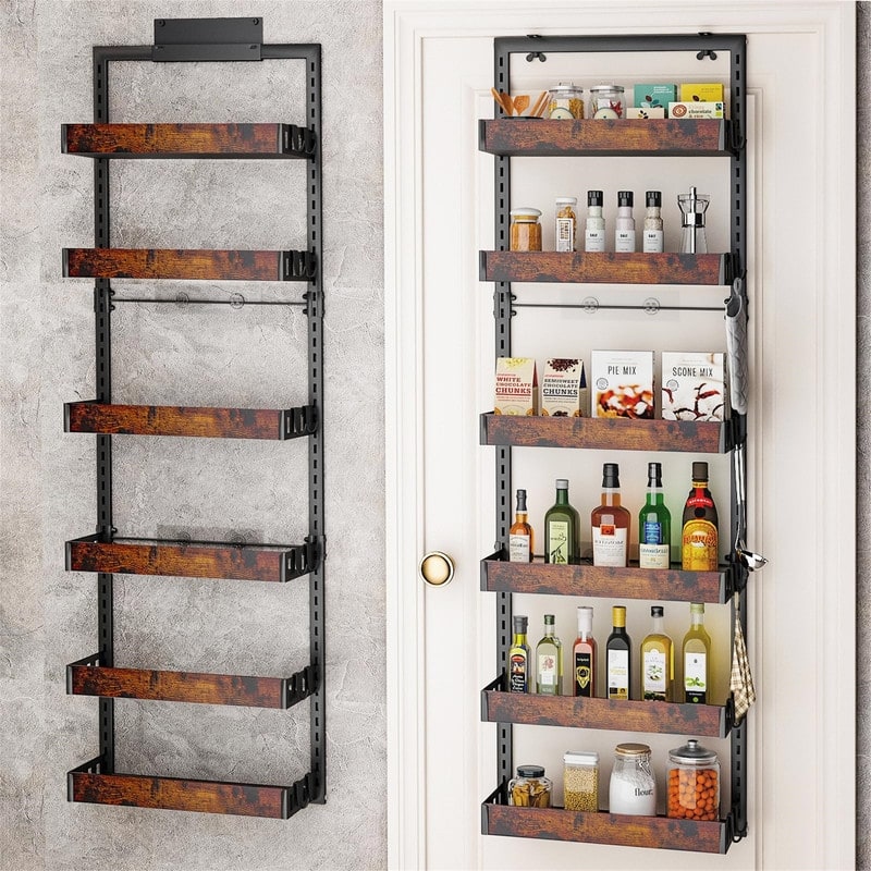 Over the Door Pantry Organizer - 6.29"D x 17.71"W x 50.6"H - Wooden Basket