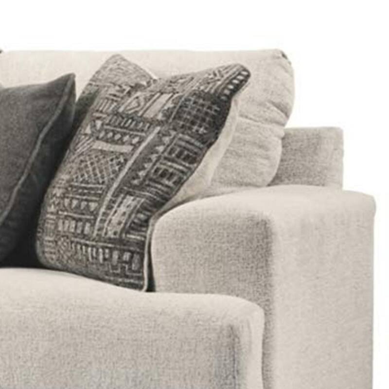 Tren 96 Inch Queen Sleeper Sofa, 4 Jacquard Pillows, Beige Polyester