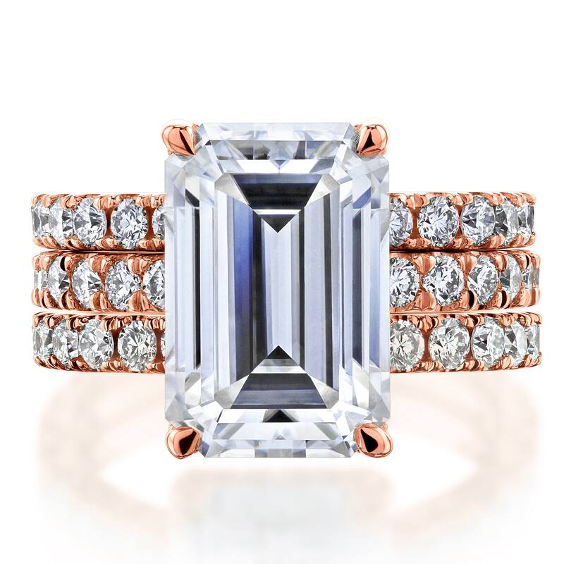 Kobelli Signature Collection Bold Series 6.6 Carats Lab Grown Diamond Certified 14k Gold Emerald Hidden Halo Evie 3pc Bridal Set - Rose - 10