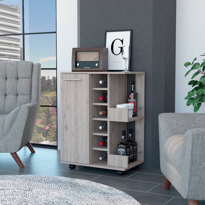 FM Furniture Tennessee Bar Cart, One Cabinet With Division,Black - N/A - Light Gray